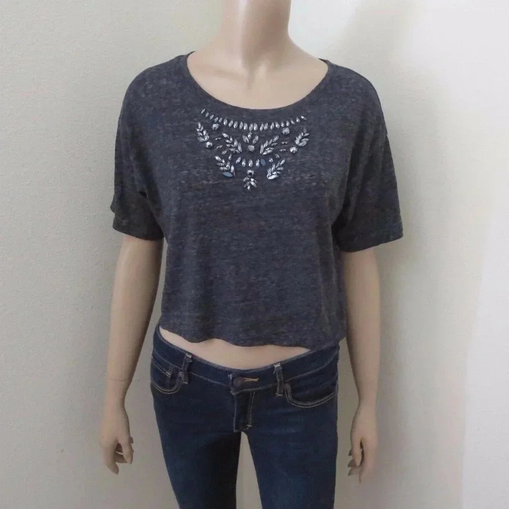 Hollister Embellished Crop Top T-Shirt Size XS